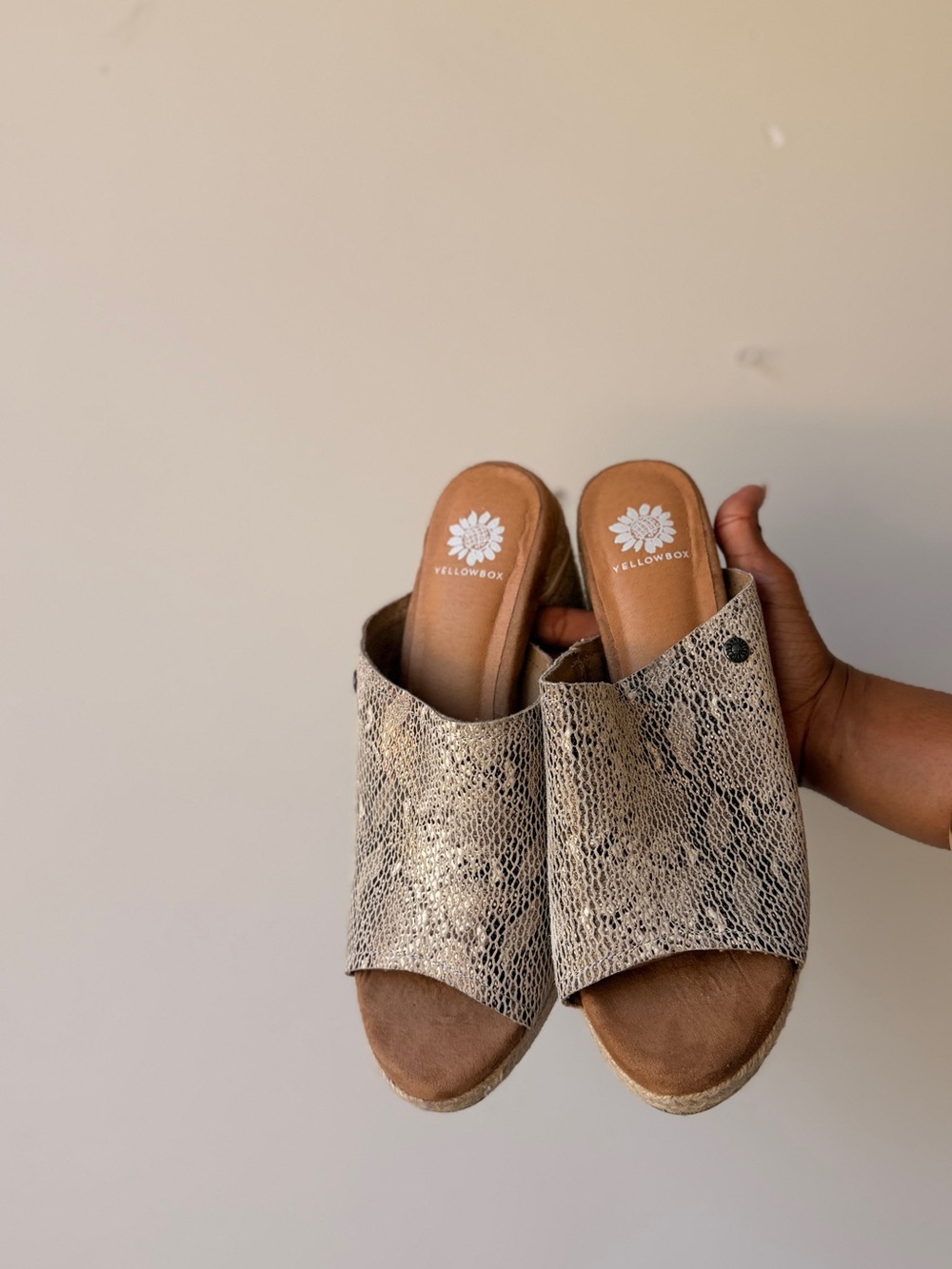 Yellow Box Taupe Snake-Print Slide Mules
